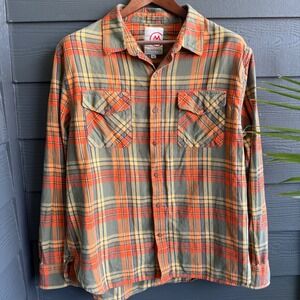 Cloudveil Plaid Flannel Shirt XXL Orange Olive Cotton Hiking Outdoor Button Up